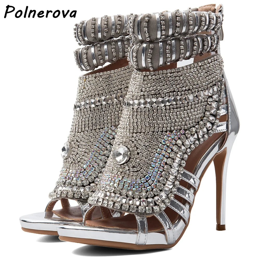 Pearl Ankle Band Sandals Peep Toe Ankle Band Hollow Narrow Band Shoes Women Back Zipper Summer Elegant Luxury Party Sexy Shoes
