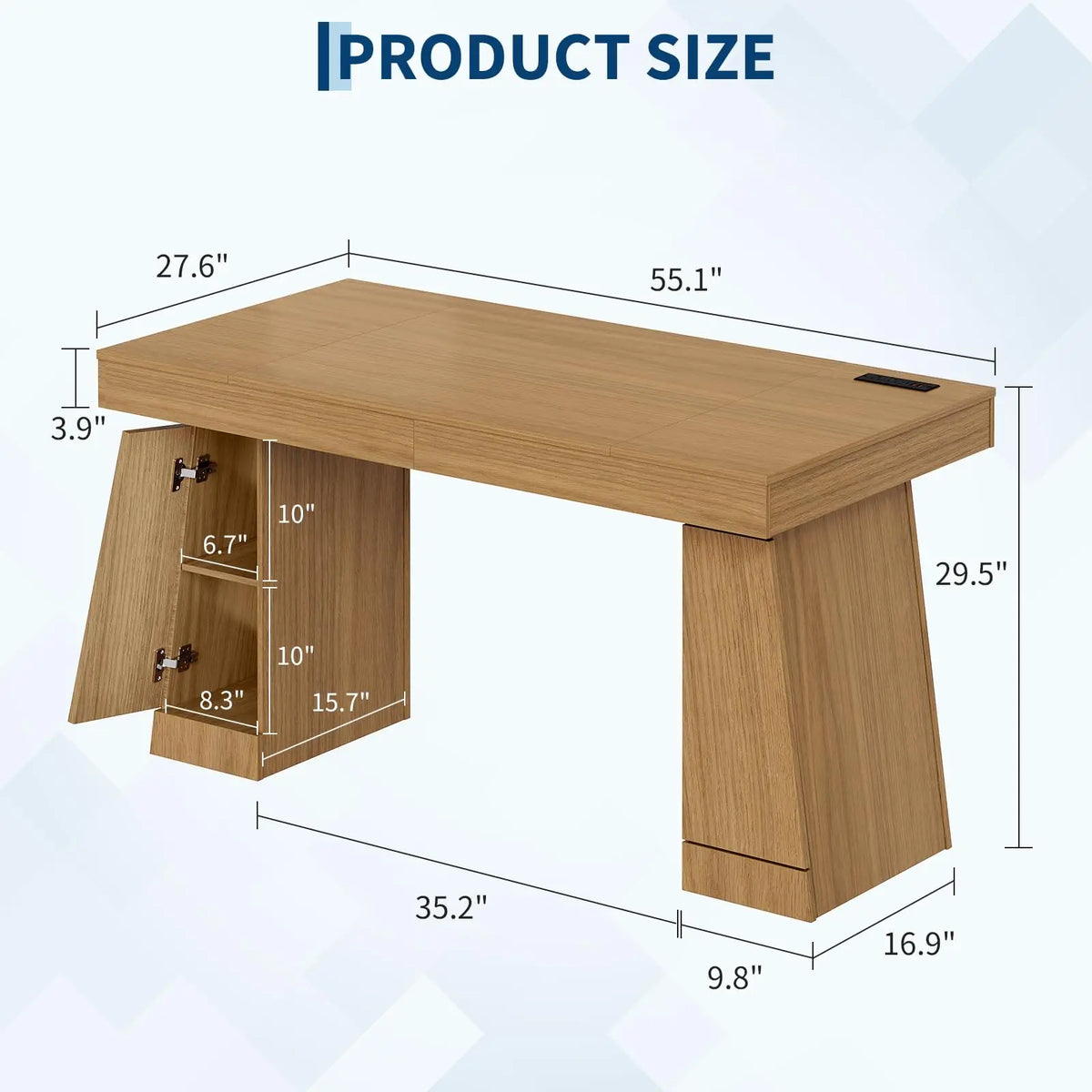 55 Inch Executive Desk With Power Outlets, USB A/C, Hidden Cabinet, Modern Home Office Computer Table, 3 Finishes, 400LB MDF Top