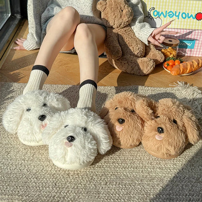 Fluffy Cartoon Women's Home Slippers Winter Cute Plush Luxury Designer Woman Shoes Flats Indoor Casual Fuzzy Fur Slides Elegant