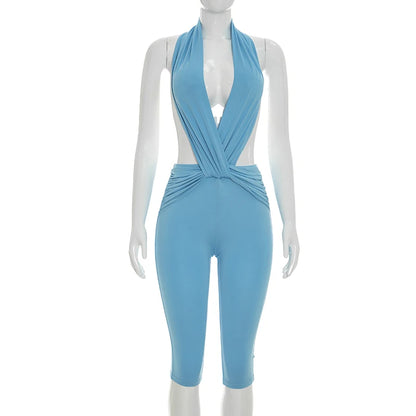 Weird Puss Sexy Fashion Playsuits Woman Halter Low-Neck Backless Sleeveless Skinny Peach Hip Hot Girls High Street Style Rompers
