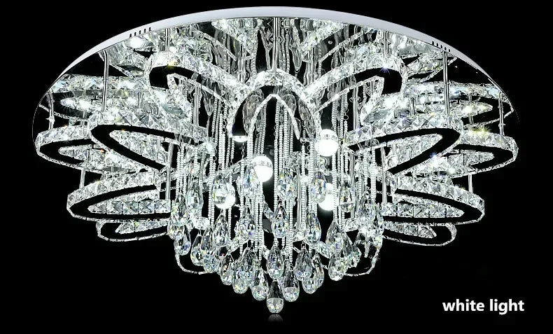 LED Modern Crystal Stainless Steel Round Dimmable RGB Chandelier Lighting Lamparas De Techo For Foyer Living Room Bedroom