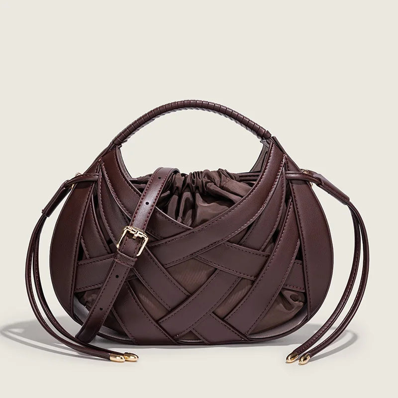 Fashion Woven Hollow Women Handbags Luxury Designer Ladies Shoulder Messenger Bag Small Totes Tassel Lady Composite Bag Burgundy