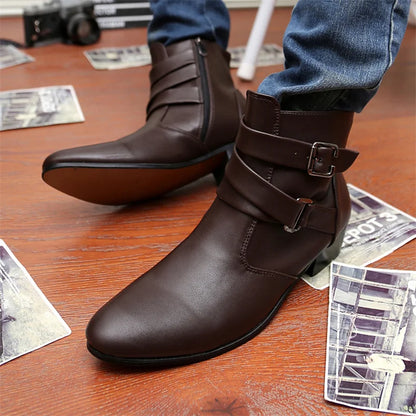 Leather Chelsea Boots Men Designer 2024 White Dress Boots Men Casual High top Buckle Strap Formal Shoes Men Motorcycle Boots