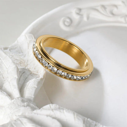 Fidget Anxiety Anti-stress Ring Women's 4mm Gold Silver Color Stainless Steel Crystal Rotatable Spinner Rings for Woman Jewelry