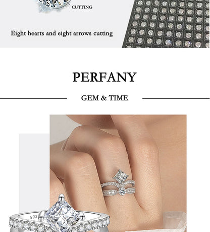 PERFANY 1.3CT Moissanite Ring for Women S925 Pure Silver Crown Double Layer Design Laboratory Diamond Wedding Luxury Jewelry