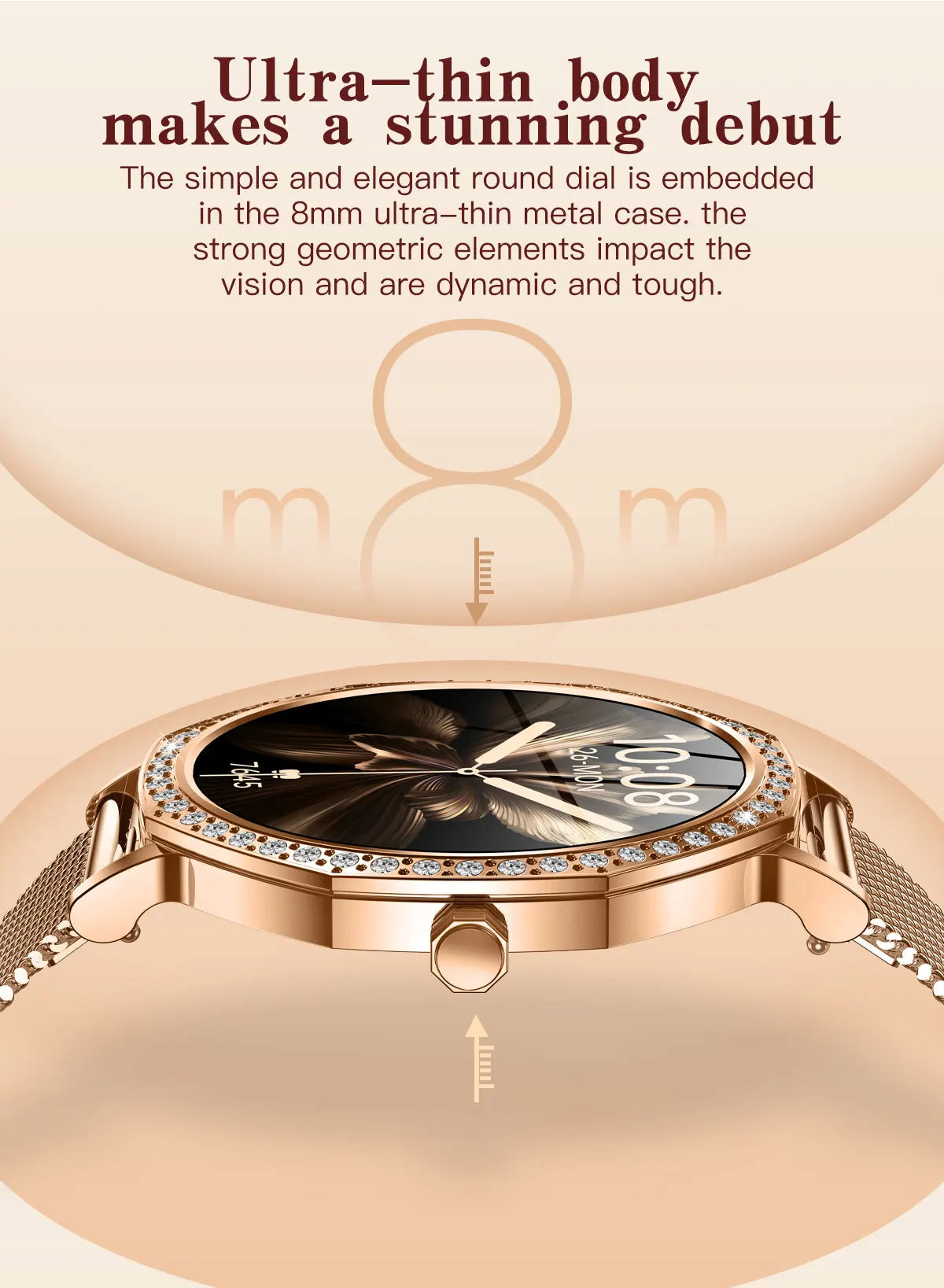 2026 New Ladies' Fashion Smartwatch Diamond Frame HD AMOLED Screen Bluetooth Call Health Monitoring Waterproof Smart Watch Gift