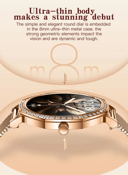 2026 New Ladies' Fashion Smartwatch Diamond Frame HD AMOLED Screen Bluetooth Call Health Monitoring Waterproof Smart Watch Gift