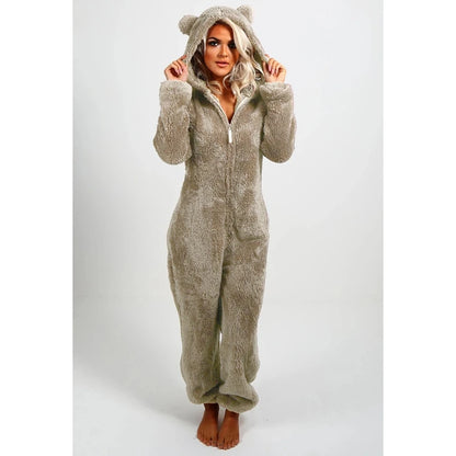 Women's Fleece Oneseies Zip Up Hooded Pajamas Rompers Cozy Sleepwear Pyjamas Autumn Winter Warm Loungewear Jumpsuit