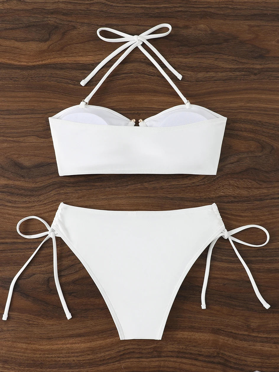 High Waist Bikini Women's Swimsuit 2026 Knotted Bathing Suits Woman Swimwear Bandeau Push Up Bikinis Sets Brazilian Beach Wear