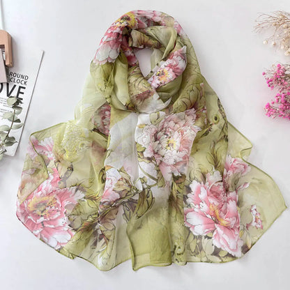 Hot Fashion Summer Chiffon Georgette Scarf Parrot Peony Print Women Foulard Long Shawl&Wrap Bandana Elegant Thin 50*160cm M163