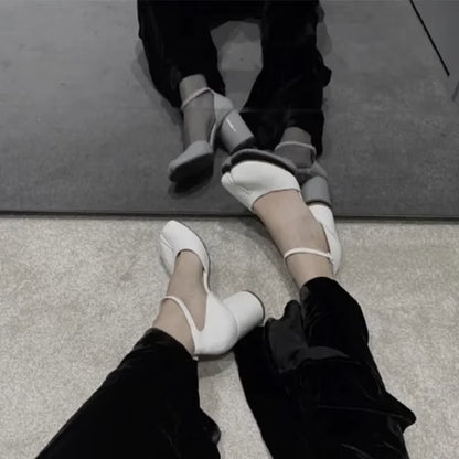 Luxury Design Fashion Split Toe Shoes 2025 High Quality Red Women Tabi Pumps Genuine Leather Low Heels High Heels