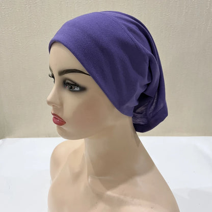 H065 plain tube hats Muslim Turban Pure Color Stretch Inner Hijabs For Caps Ready To Wear Women Head Scarf Under Hijab Bonnet