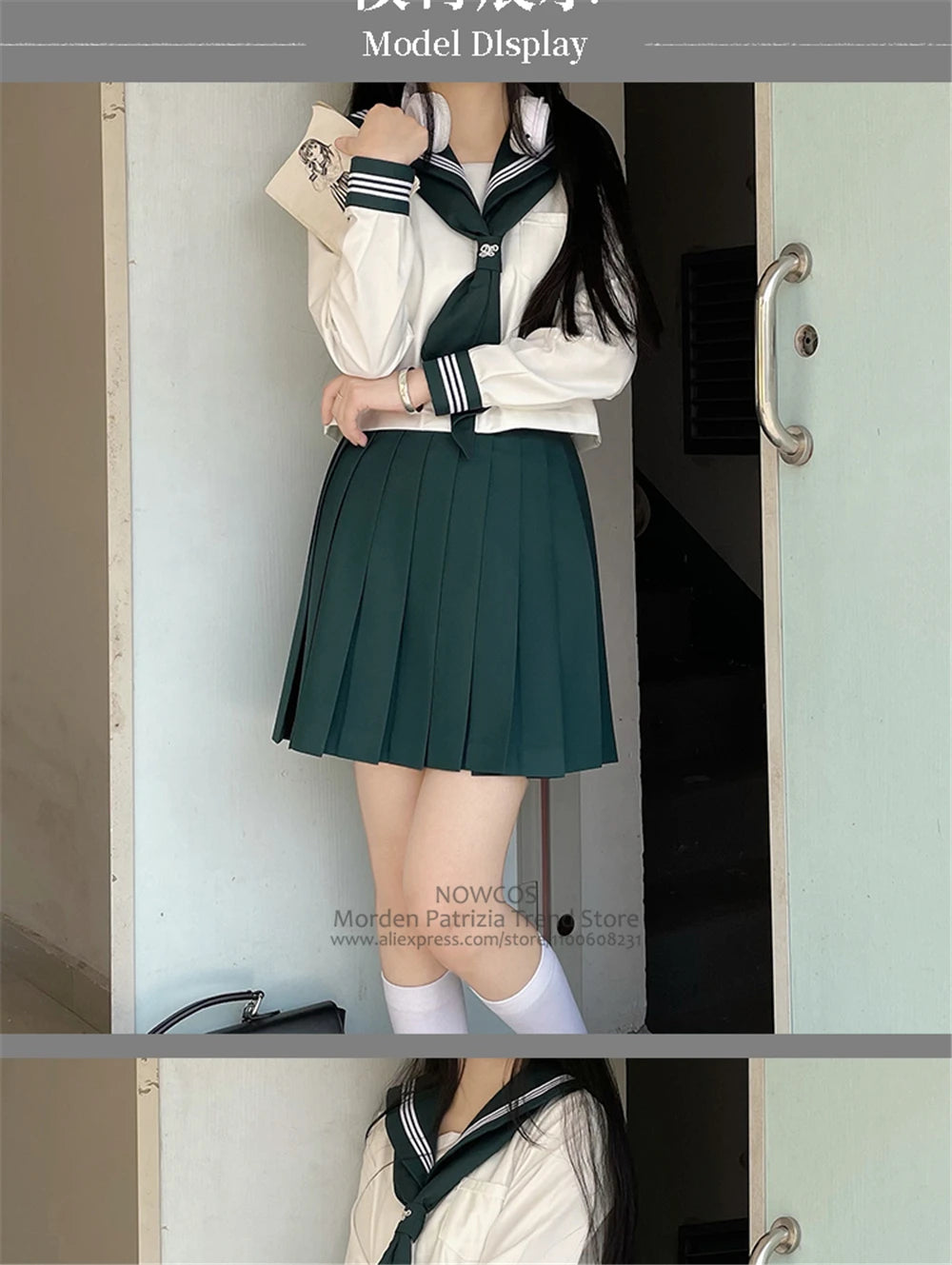 Japanese School Girl Uniform XS-XL JK Green Sailor Basic Cartoon Three Lines Sailor Uniform Sets Navy Costume Women Girl Costume