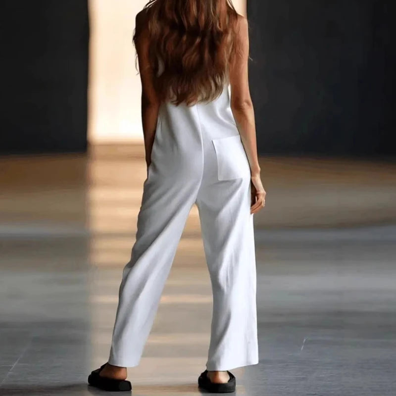 New Loose Casual Jumpsuits Women's Summer 2025 Fashion Low Waist Pocket Design Long Pants Romper Commute Overalls