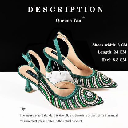 Queena Yan High-end Matching Women's Shoes with Diamond Hard Box Bag Popular in Nigeria Party Women's High Heels