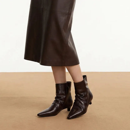 AIYUQI 2026 Women Pointed Toe Ankle Boots Vintage Ruched Kitten Heel Short Boots Elegant Slip On Dress Booties for Daily Party