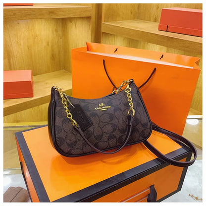 Women's Chain Bags Pvc Geometric Print Handbag Shoulder Crossbody Bag Women's Underarm Bag Suitable For Daily Outfit Matching