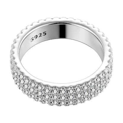 BLUEENCH Full Moissanite Ring 925 Sterling Sliver Plated 18k Eternity Band Hip Hop Rings for Woman Man Party Sparkling Jewely
