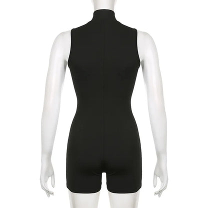 Women's Sexy Solid Short Sleeve Zipper High Collar High Waist Bodycon Jumpsuit Short Onesies Rompers Yoga Workout Gym Jumpsuits
