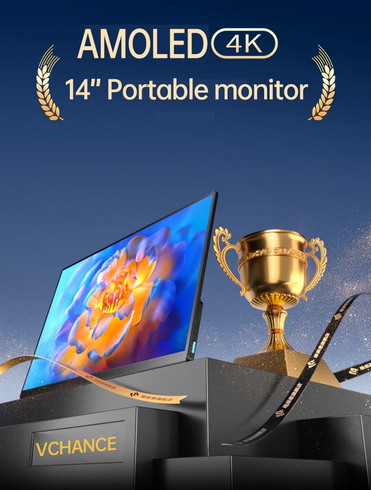 Damrapt 14'' UHD Portable Oled Monitor 4K 16:10 500nits Metal Frame with Stand for Laptop PC Smart Phone Xbox Gaming Display