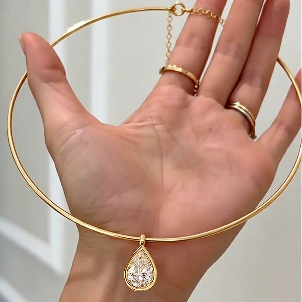 Certified 3carat Waterdrop Hark Moissanite Collar Necklace S925 Silver Bezel Set Solitaire Pear Cut Diamond Pendant for Women