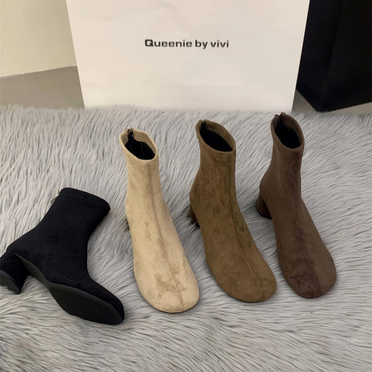 Suede Women Ankle Boots Elegant Chunky High Heels Shoes Fashion Retro Designer Shoes Woman Winter Boots 2025 Trend Mujer Zapatos