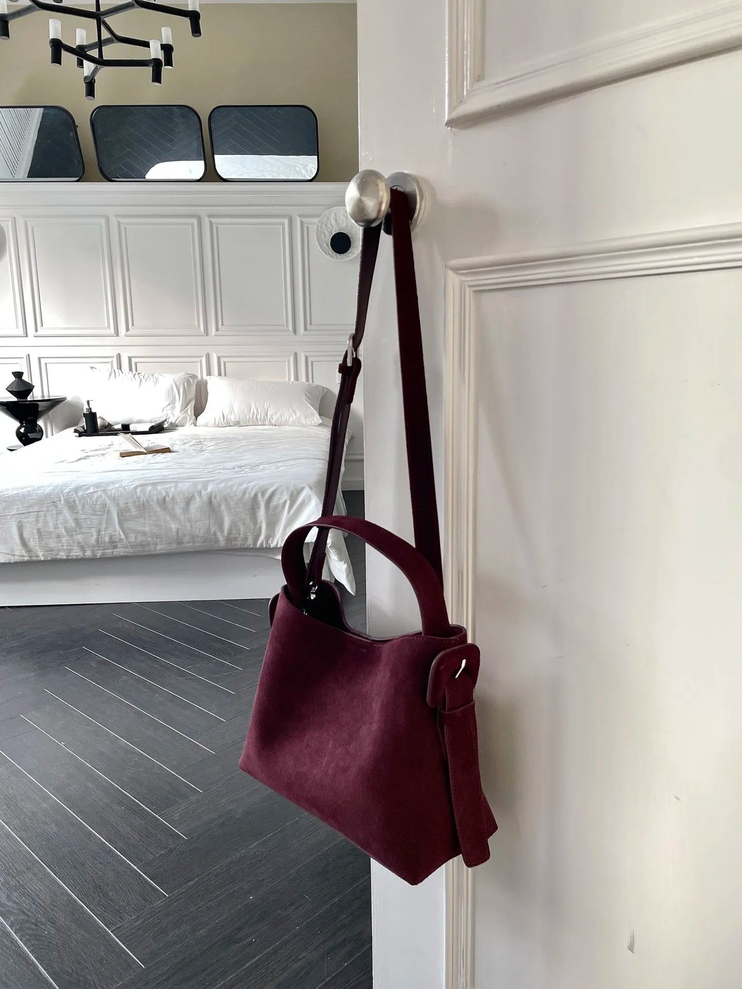 Suede Cowhide fashion ladeis shoulder cross brown bags luxury designer women coffe handbags angola red