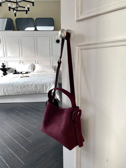 Suede Cowhide fashion ladeis shoulder cross brown bags luxury designer women coffe handbags angola red