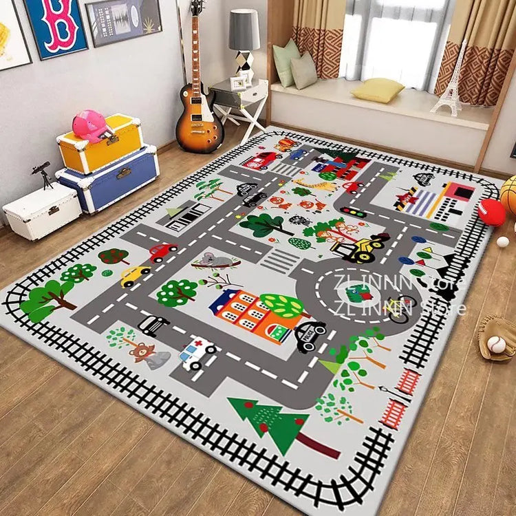 Thickened Flannel Carpet Living Room Children's Bedroom Decoration Floor Rug Cartoon Road Play Mat Soft Tatami Carpets Non-slip