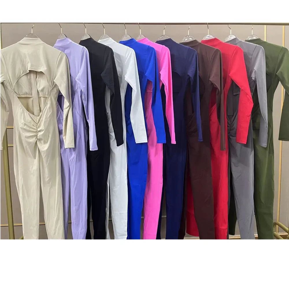 2026 Pad Zipper Long Sleeve Yoga Set Women One Piece Jumpsuit Gym Workout Shorts Fitness Bodysuit Sports Athletic Suit XP358