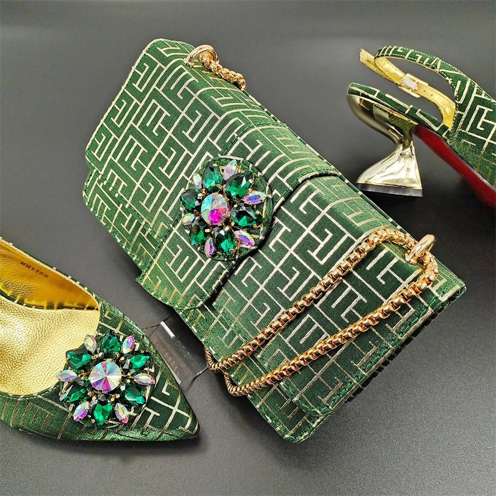 Peach Women Shoes And Bag Set African Ladies Pumps Match With Handbag Nigerian Sandals Clutch Escarpins Femmes Sandales MM1155