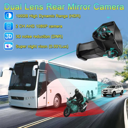 SANAN 2CH 12.3 Inch AHD Digital Rear View Mirror System BSD 1080P Night Vision Camera Dual Lens Side View Blind Zone Monitoring