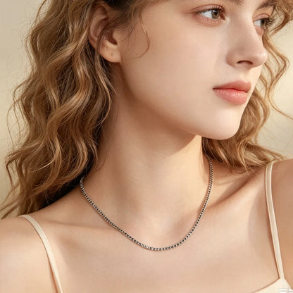 NeeTim 2mm 3mm Black Moissanite Tennis Necklace s925 Sterling Silver with White Gold Plated Neck Chain Necklaces for Women Man