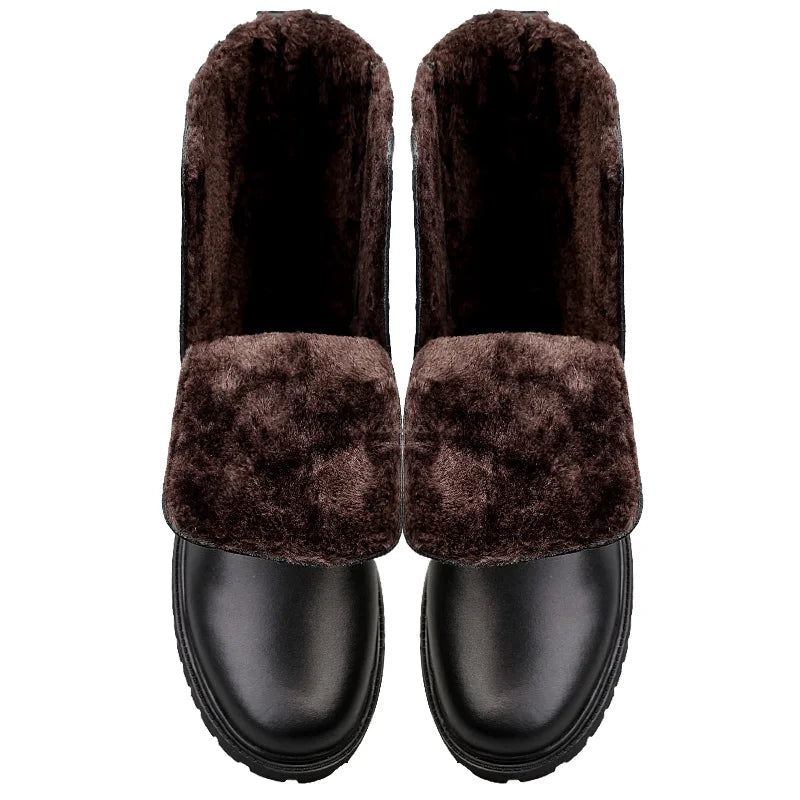 Winter Boots US Combat Boots TrendBoots Plus Velvet Men Boots Genuine Leather Snow Boots Side Zipper Motorcycle Boots High