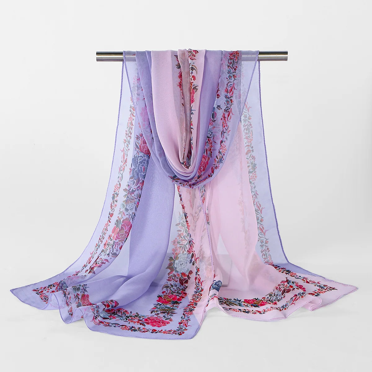 New Fashion Women Georgette Hijab Scarf Floral Printed Long Shawl Spring Summer Thin Beach Sunscreen Shawl Bandana 160*50cm