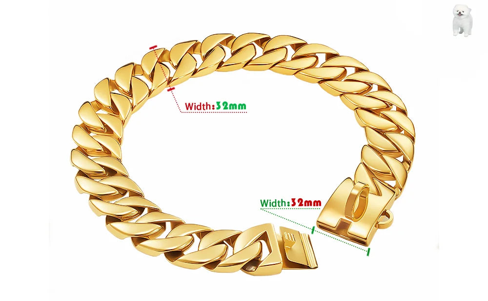 Gold Large Dog Collar 32mm Stainless Steel Metal Pet Choker for Labrador Rottweiler Cane Corso American Bully Dog Accessories