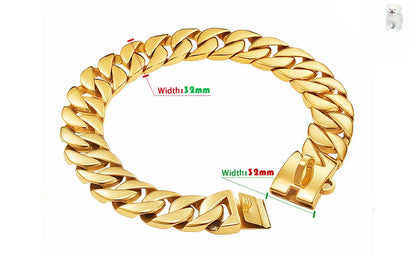 Gold Large Dog Collar 32mm Stainless Steel Metal Pet Choker for Labrador Rottweiler Cane Corso American Bully Dog Accessories