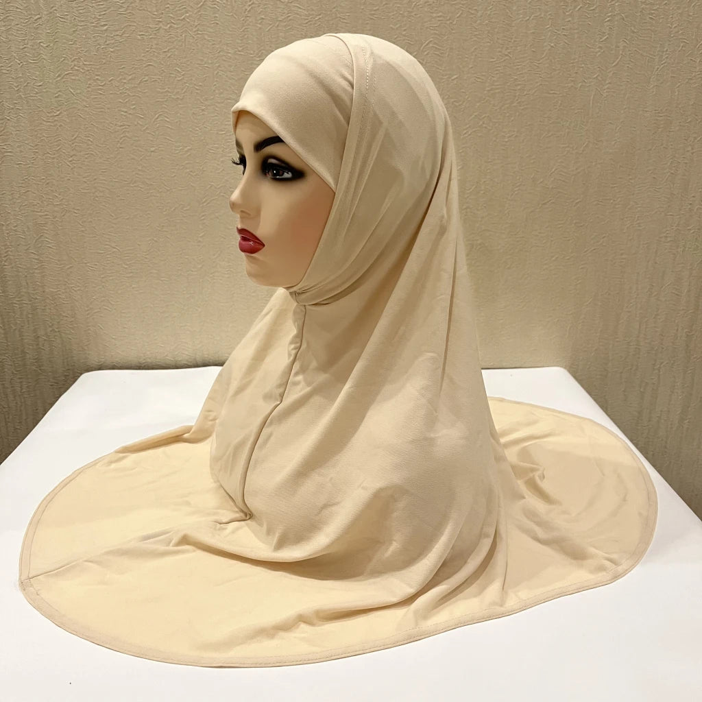 H292 Plain Two Pieces Large size muslim hijab with chin part top quality amira pull on islamic scarf hot sell headscarf