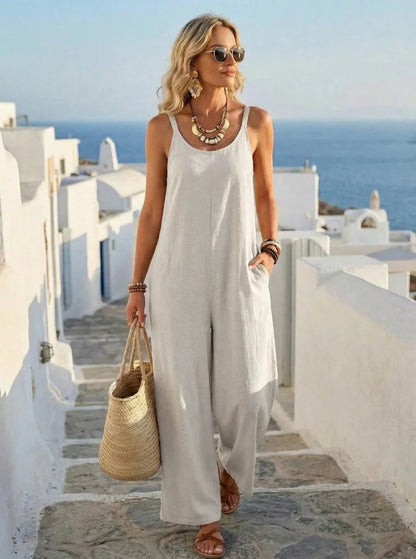 Summer Sleeveless Backless Jumpsuits For Woman 2026 Casual Holiday Solid Color Loose Strap Rompers One Piece Clothing