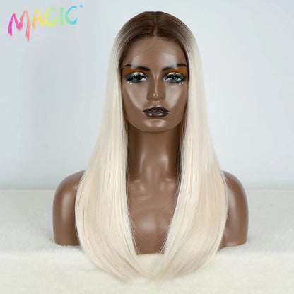 Magic Hair Synthetic Lace Front Wigs For Black Women Straight Bob Wigs 22 inch Easy Wear Ombre Brown Blonde Wig Cosplay Wig