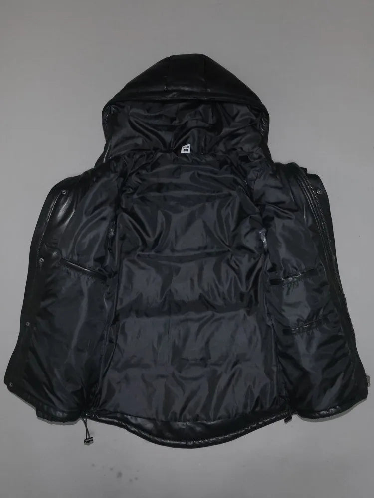 Women Winter Thick Warm Natural Sheepskin Down Jacket Casual Hooded Windproof Overcoat Loose Fit Genuine Leather Jacket Coats