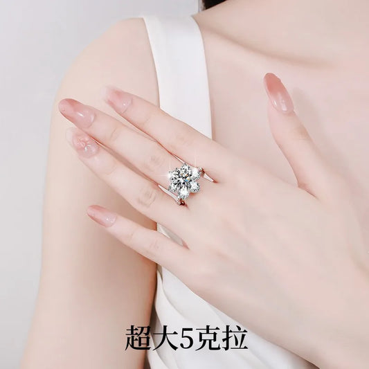 5Ct Moissanite Women's Ring PT950 Platinum Snowflake Crown Design Premium Texture Royal Style for High-End Galas