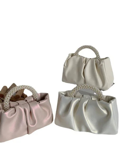 Fashion Pearl Handle for Wedding Dinner Women Clutch Purse Luxury Handbag Ladies Square Shoulder Bags Female Small Messenger Bag