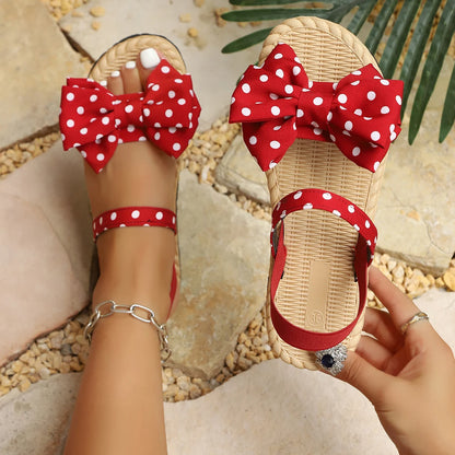 Ladies Flat Sandals Polka Dot Butterfly Knot Multi-Color Comfortable Footwear Fashionable Summer Shoes