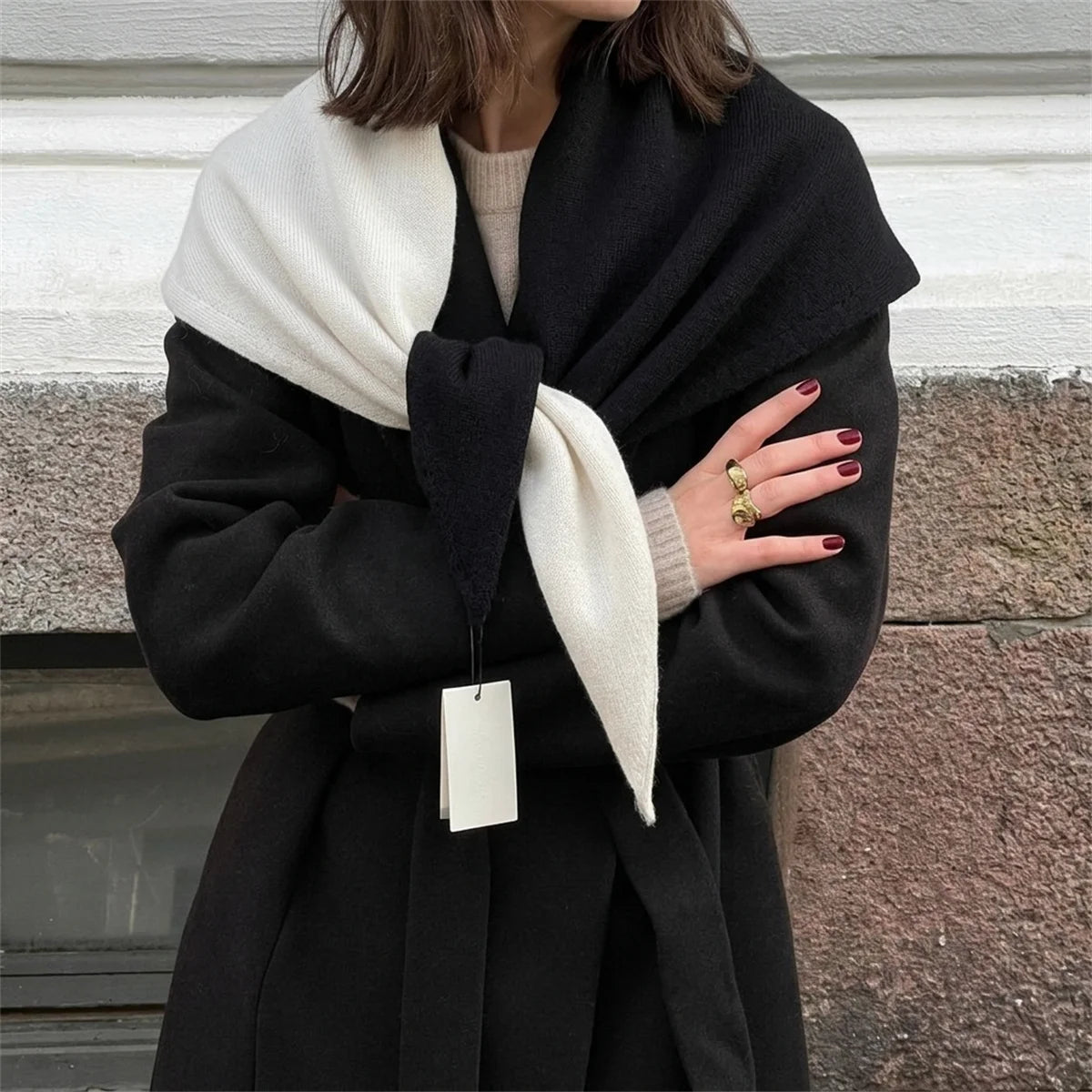 Women Sided Color Knitted Triangle Scarf Fashion Wool Turban Shawl Light Neck Wrap Multi-purpose for Daily and Travel Outfits