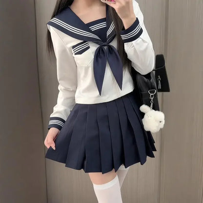 Basic Style Short Sleeve Sailor Suit Uniform JK School Uniform Short Skirt for Women Cosplay Special Use Clothing