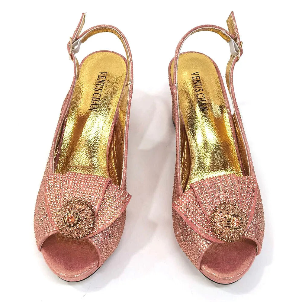 2026 Elegant Italian Pointed Toe Women Rhinestone Hot Pink Shoes & Bag Set For Wedding Party Bridal Evening Formal Events