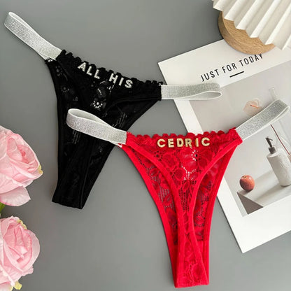 Custom Thong Letter Name G-String Sexy Lace Panties Women Flash Silver Belt Fashion Knickers Girlfriend Hot Wife Holiday Gift