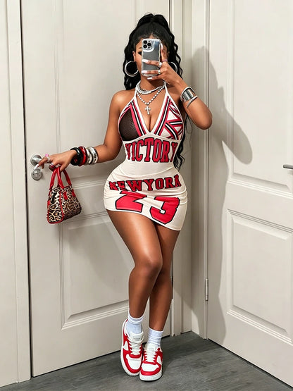 New Summer Sexy Hot Girl Women's Tight Letter Printed Personalized Waist Tight Harajuku Fashion Style Dress Ins Style