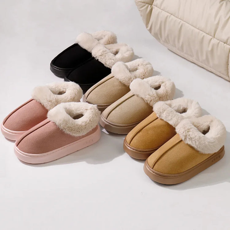 Thickened Warm Plush Snow Boots Women Winter 2025 Fluffy Faux Fur Cotton Shoes Woman Thick Sole Non Slip Comfort House Slippers